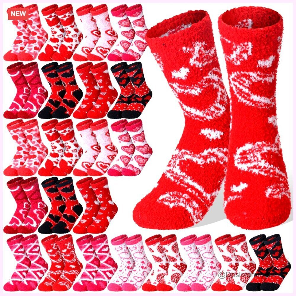 Fuzzy Slipper Socks with Grip Soft Fluffy Cozy Valentine's Day Gift Set